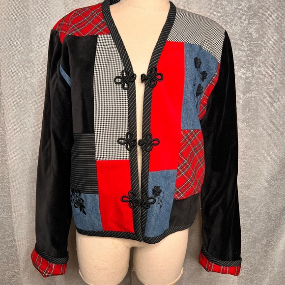 Stonebridge Jackets & Blazers - Chic‎ Patchwork Women's Blazer - Black, Red, and Blue